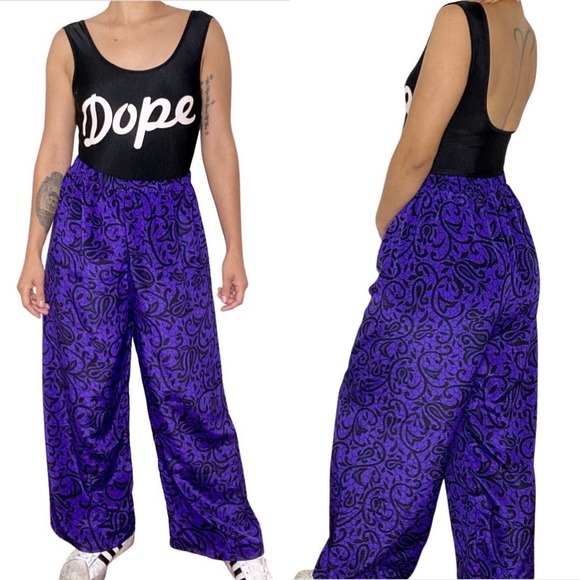 VTG 90s Boho Geo Floral Paisley Printed Wide Leg Bloomer Pants - Picture 1 of 6
